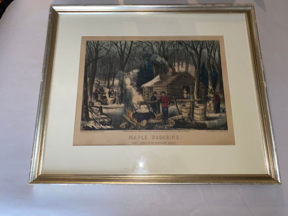 Original Currier & Ives Print Maple Sugaring Early Spring Old/New 50