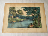 Original Currier & Ives Print The River Side