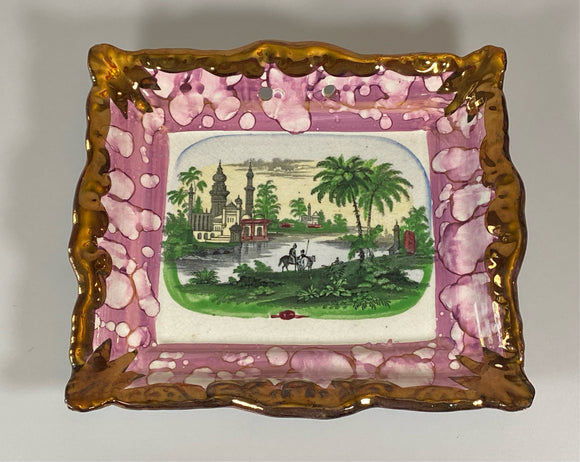 Staffordshire Sunderland Lusterware Wall Plaque with Lake and Palace Scene