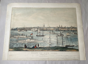 Original N. Currier & Ives Print Medium Folio View Of New York Brooklyn Heights