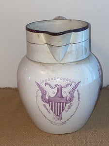 Staffordshire Liverpool Purple Transfer Pitcher with Jefferson Eagle