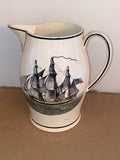 Very Large Creamware Liverpool Pitcher Apotheosis of Washington U.S. Ship Eagle