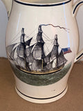 Very Large Creamware Liverpool Pitcher Apotheosis of Washington U.S. Ship Eagle