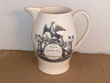 Staffordshire Creamware Liverpool Pitcher with Washington Memorial with Chain of States Peace and Plenty