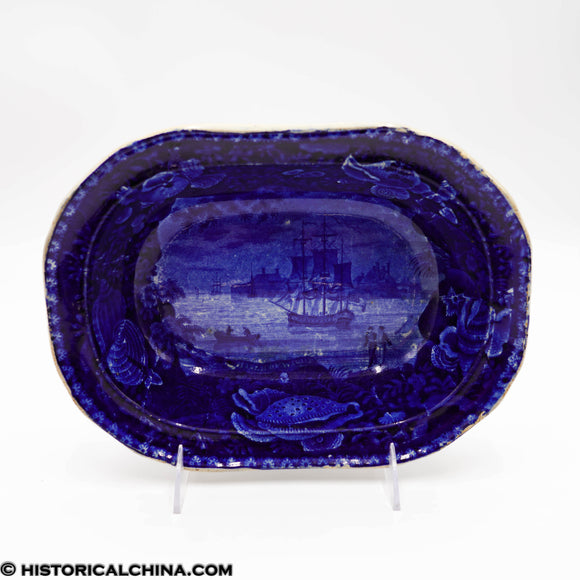 Yarmouth Isle of Wight Open Vegetable Dish Historical Dark Blue Staffordshire Seashell Border ZAM-619