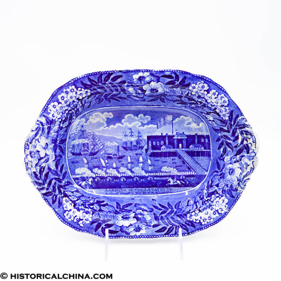 Landing of General Lafayette Castle Garden New York Footed Compote Historical Blue Staffordshire ZAM-179