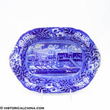 Landing of General Lafayette Castle Garden New York Footed Compote Historical Blue Staffordshire ZAM-179