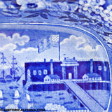 Landing of General Lafayette Castle Garden New York Footed Compote Historical Blue Staffordshire ZAM-179