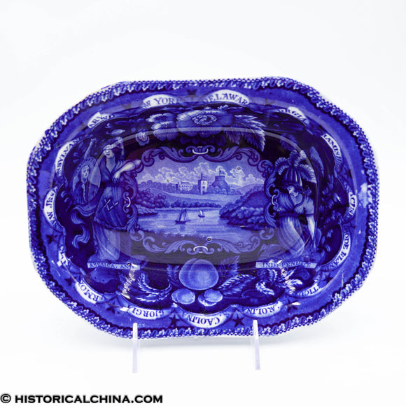 States Series White House Washintgon English Castle Open Vegetable Dish Historical Blue Staffordshire ZAM-613