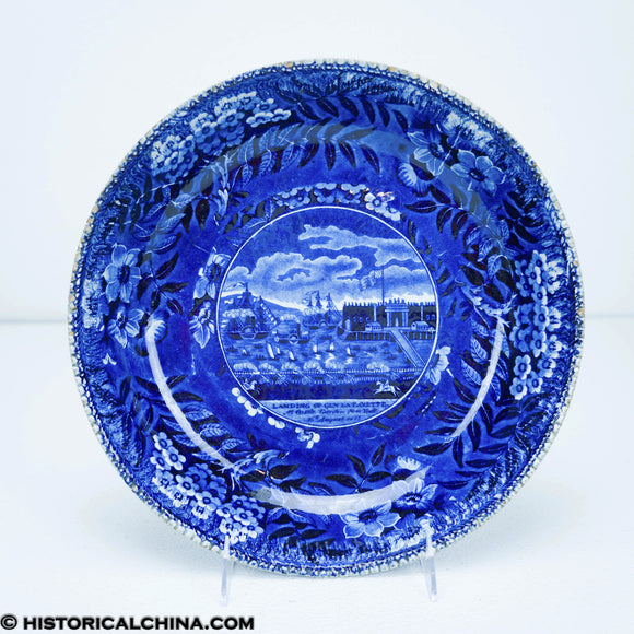 Landing of Lafayette At Castle Garden New York Beaded Rim Bowl Historical Blue Staffordshire ZAM-22