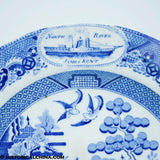 North River James Kent Medallion Blue Staffordshire Willow Plate Hudson River Steamboat ZAM-320