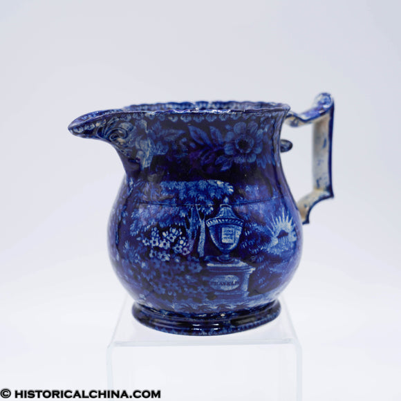 Lafayette at Franklin's Tomb Creamer Scalloped Rim Embossed Historical Blue Staffordshire ZAM-275