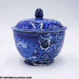 Lafayette at Franklin's Tomb Covered Round Sugar Bowl Lion Head Handles Historical Blue Staffordshire ZAM-529
