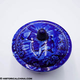 Lafayette at Franklin's Tomb Covered Round Sugar Bowl Lion Head Handles Historical Blue Staffordshire ZAM-529