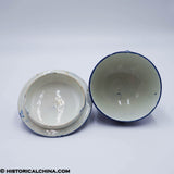 Lafayette at Franklin's Tomb Covered Round Sugar Bowl Lion Head Handles Historical Blue Staffordshire ZAM-529