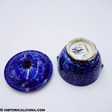 Lafayette at Franklin's Tomb Covered Round Sugar Bowl Lion Head Handles Historical Blue Staffordshire ZAM-529
