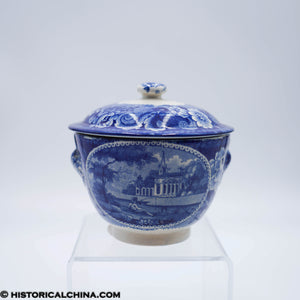 Virginia Chuch Round Form Sugar Bowl Embossed Shell Handles Historical Blue Staffordshire ZAM-538