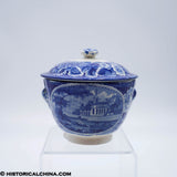 Virginia Chuch Round Form Sugar Bowl Embossed Shell Handles Historical Blue Staffordshire ZAM-538