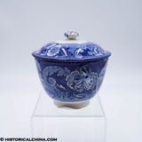 Virginia Chuch Round Form Sugar Bowl Embossed Shell Handles Historical Blue Staffordshire ZAM-538