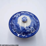 Virginia Chuch Round Form Sugar Bowl Embossed Shell Handles Historical Blue Staffordshire ZAM-538