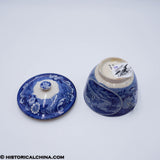 Virginia Chuch Round Form Sugar Bowl Embossed Shell Handles Historical Blue Staffordshire ZAM-538