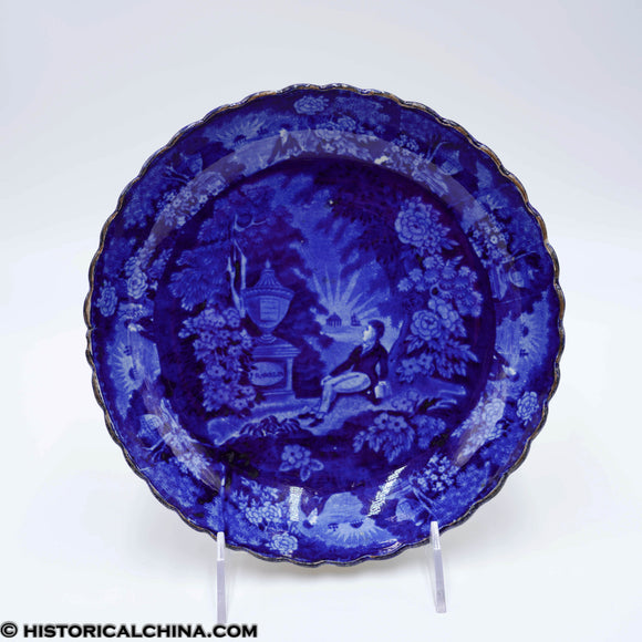 Lafayette at Franklin's Tomb Scalloped Rim Shallow Bowl Historical Blue Staffordshire ZAM-26