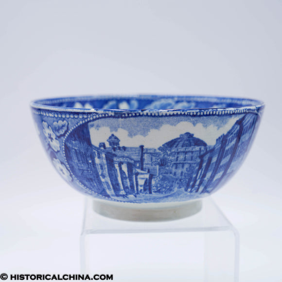 India Wharf Boston Exchange Coffee House Waste Bowl Historical Blue Staffordshire ZAM-634