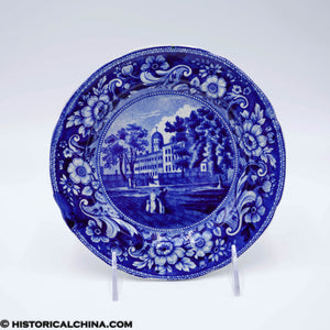 Columbia College New York 8 1/4" Plate Floral & Scroll Border Historical Blue Staffordshire ZAM-322