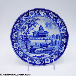 Boston State House 8 1/2" Plate Rogers Historical Blue Staffordshire One Tree Variant ZAM-321