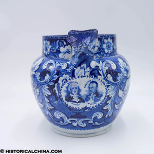 Rare Portrait Medallions Washington Lafayette Beehive Pitcher Historical Blue Staffordshire ZAM-644
