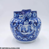 Rare Portrait Medallions Washington Lafayette Beehive Pitcher Historical Blue Staffordshire ZAM-644