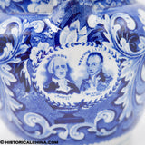 Rare Portrait Medallions Washington Lafayette Beehive Pitcher Historical Blue Staffordshire ZAM-644