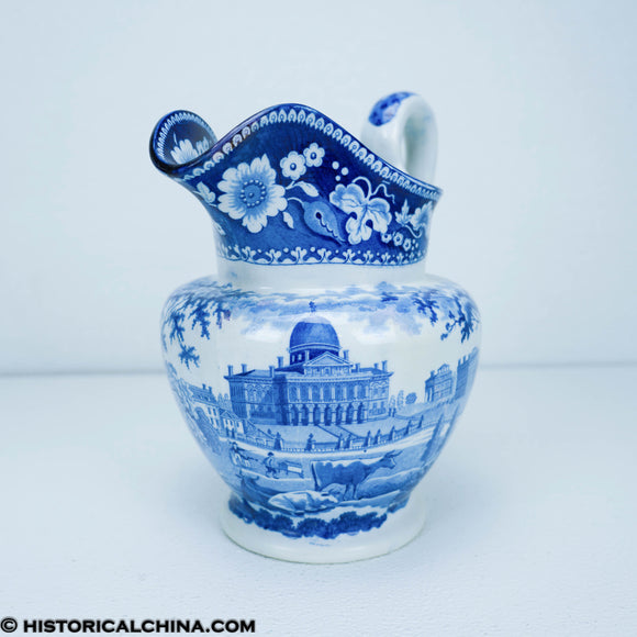 Boston State House Pitcher Rare Form Historical Blue Staffordshire ZAM-290
