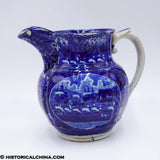 Rare Landing of Lafayette Embossed Ribbing Pitcher Historical Blue Staffordshire ZAM-259