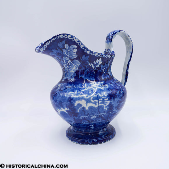 Almshouse Boston Esplanade Castle Garden New York Pitcher Historical Blue Staffordshire ZAM-281