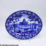 Boston State House Oval Platter Rogers Cows Historical Blue Staffordshire ZAM-441