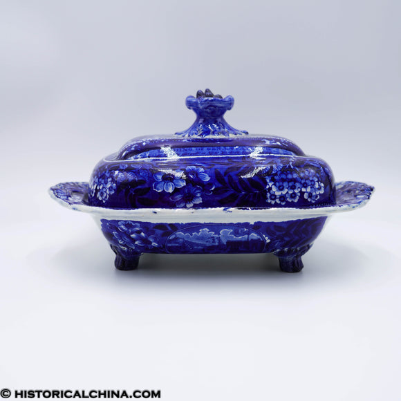 Landing of Lafayette Footed Compote Lidded Dish Historical Blue Staffordshire ZAM-646