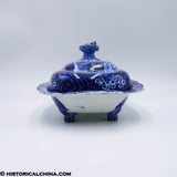 Landing of Lafayette Footed Compote Lidded Dish Historical Blue Staffordshire ZAM-646