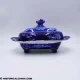 Landing of Lafayette Footed Compote Lidded Dish Historical Blue Staffordshire ZAM-646