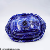 Landing of Lafayette Footed Compote Lidded Dish Historical Blue Staffordshire ZAM-646