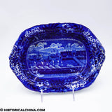 Landing of Lafayette Footed Compote Lidded Dish Historical Blue Staffordshire ZAM-646