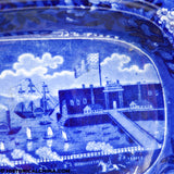 Landing of Lafayette Footed Compote Lidded Dish Historical Blue Staffordshire ZAM-646