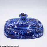 Landing of Lafayette Footed Compote Lidded Dish Historical Blue Staffordshire ZAM-646