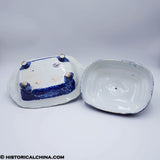 Landing of Lafayette Footed Compote Lidded Dish Historical Blue Staffordshire ZAM-646