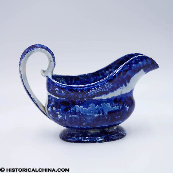 Landing of Lafayette Sauceboat Oval Transfer Historical Blue Staffordshire ZAM-487