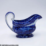 Landing of Lafayette Sauceboat Oval Transfer Historical Blue Staffordshire ZAM-487