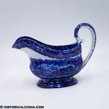 Landing of Lafayette Sauceboat Oval Transfer Historical Blue Staffordshire ZAM-487