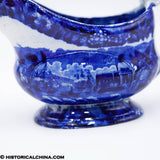 Landing of Lafayette Sauceboat Oval Transfer Historical Blue Staffordshire ZAM-487