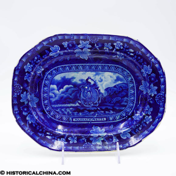 Arms of Massachusetts Platter Mayer Historical Blue Staffordshire ZAM-424