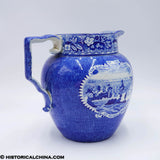 Landing of the Fathers at Plymouth Pitcher Historical Blue Staffordshire ZAM-255